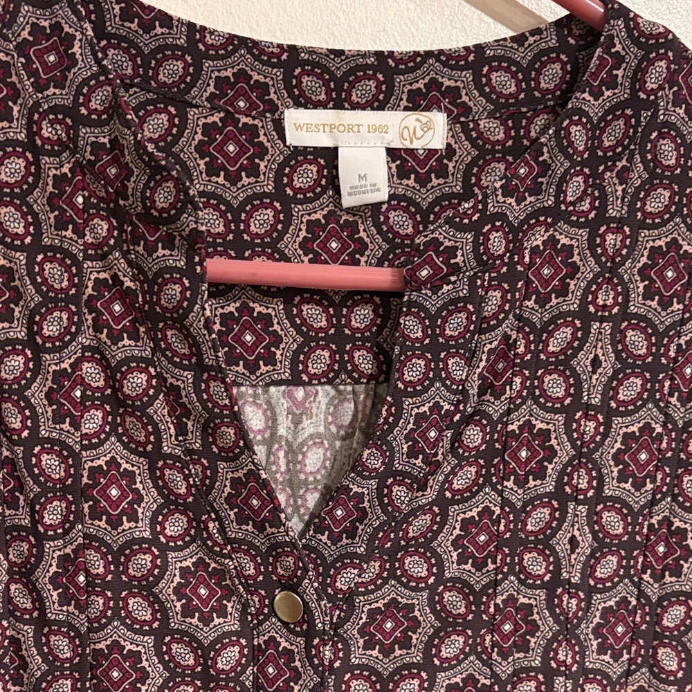 Westport Women's Geometric Blouse - Burgundy and Black